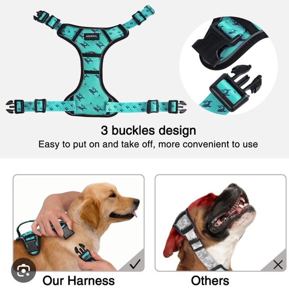 ‼️SOLD‼️NEW🐳 MORXIL TURQUOISE PADDED REFLECTIVE WHALE DOG HARNESS LEAD/LEASH SET - Picture 11 of 16
